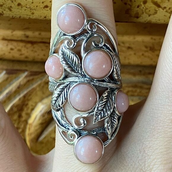 Genuine Pink Opal Sterling Silver Cocktail Ring Size 6 - Picture 1 of 9